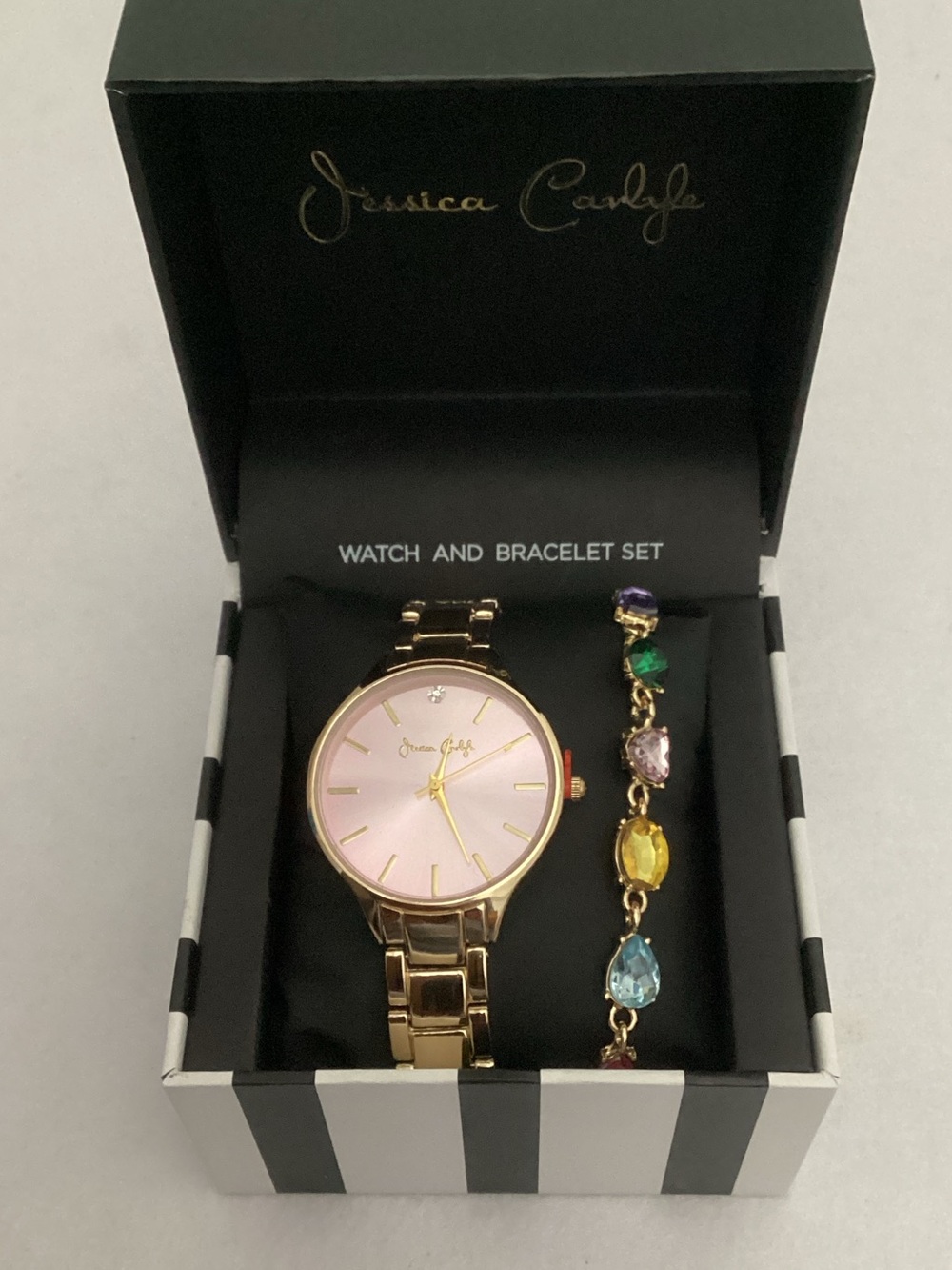 NWT Gold Watch and Multicolor Bracelet Set - Pink Dial